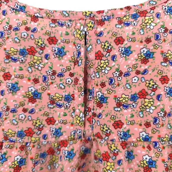 Womens Cottage Micro Floral Babydoll Tee Flutter Sleeve Lace Bow Keyhole Back S - Picture 11 of 11